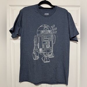 Star Wars Unisex Blue\Gray T-Shirt - R2-D2 Beep Boop Line Drawing Image. Sz L